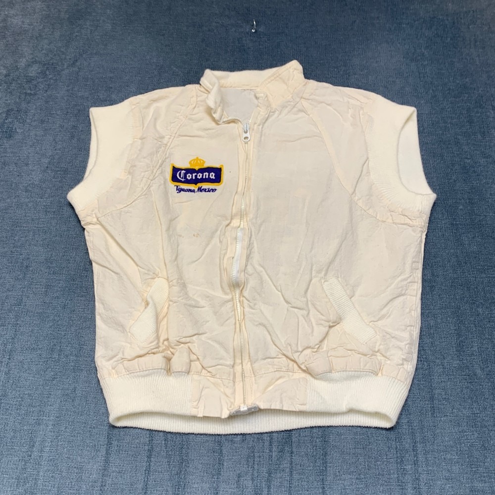 Vintage Corona Beach Club Tijuana Vest Mens 40 Beige Outdoor Wear Logo Zip Front
